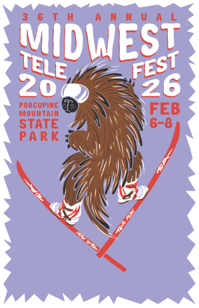 poster for a festival with a porcupine wearing goggles and skiing