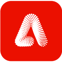 White dotted A on red background