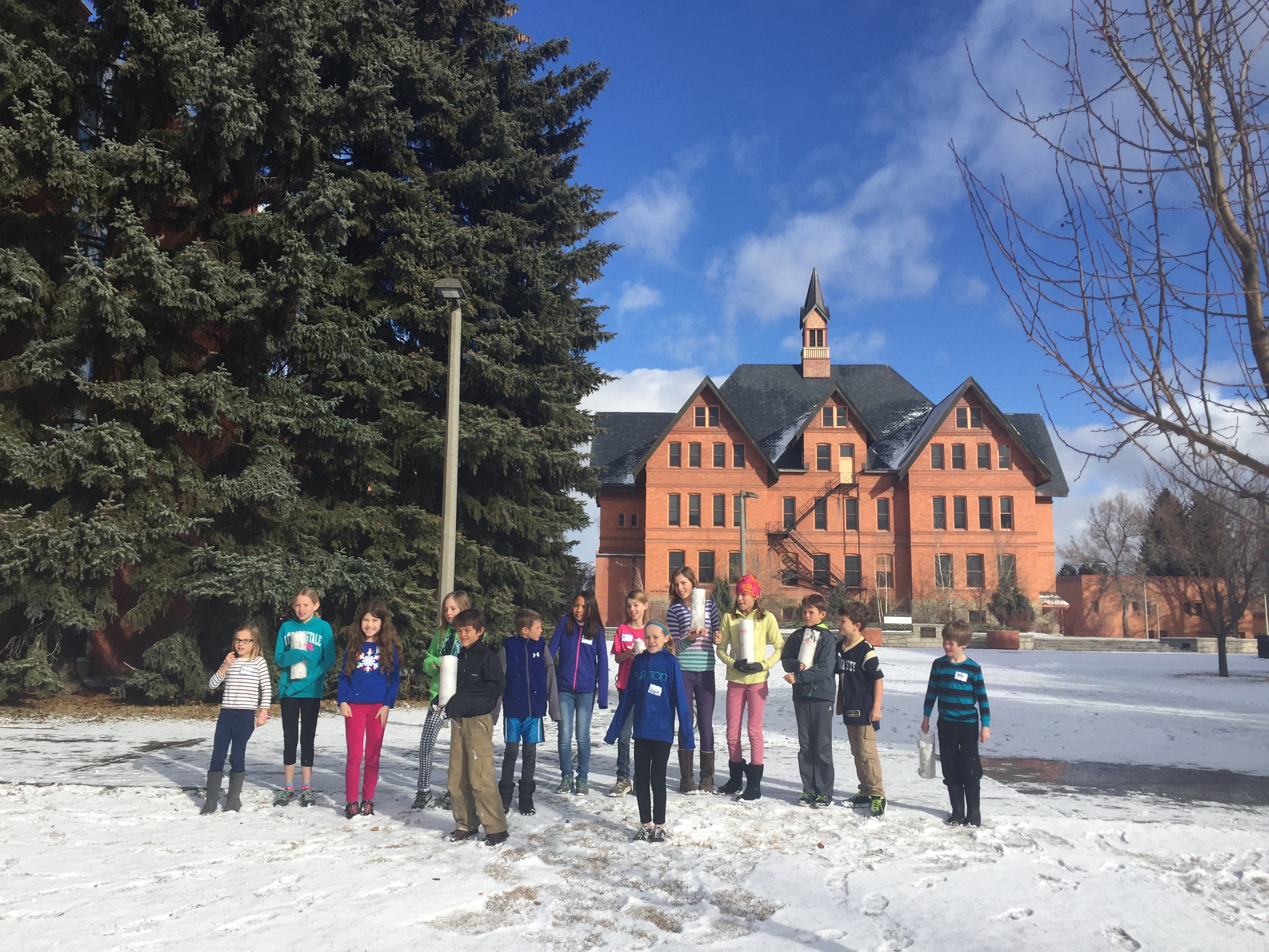 UTRAC kids outside in snow at MSU